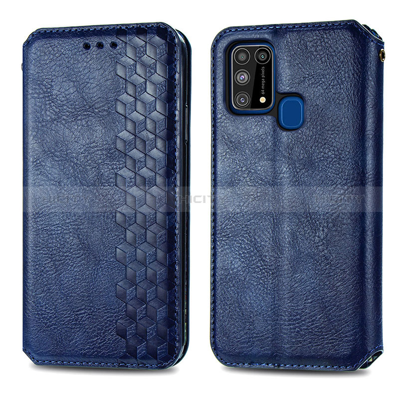 Handytasche Stand Schutzhülle Flip Leder Hülle S01D für Samsung Galaxy M21s Blau