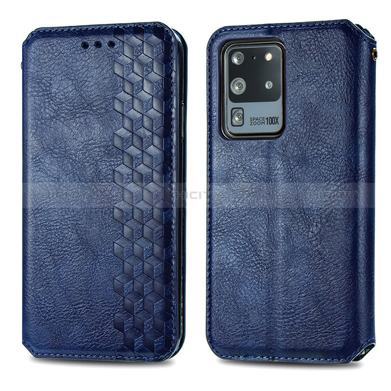 Handytasche Stand Schutzhülle Flip Leder Hülle S01D für Samsung Galaxy S20 Ultra 5G Blau