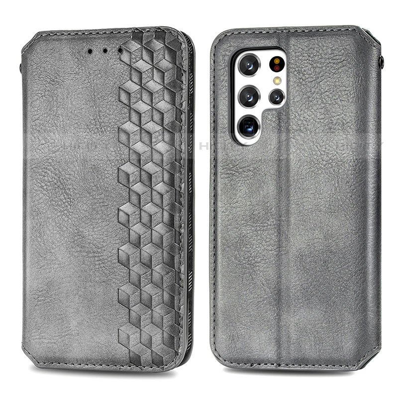 Handytasche Stand Schutzhülle Flip Leder Hülle S01D für Samsung Galaxy S21 Ultra 5G Grau