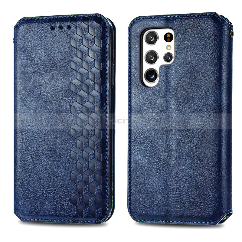 Handytasche Stand Schutzhülle Flip Leder Hülle S01D für Samsung Galaxy S24 Ultra 5G Blau