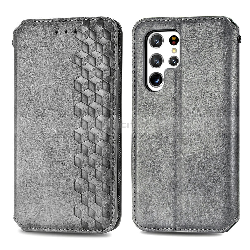 Handytasche Stand Schutzhülle Flip Leder Hülle S01D für Samsung Galaxy S24 Ultra 5G Grau