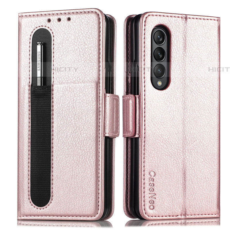 Handytasche Stand Schutzhülle Flip Leder Hülle S01D für Samsung Galaxy Z Fold4 5G Rosegold