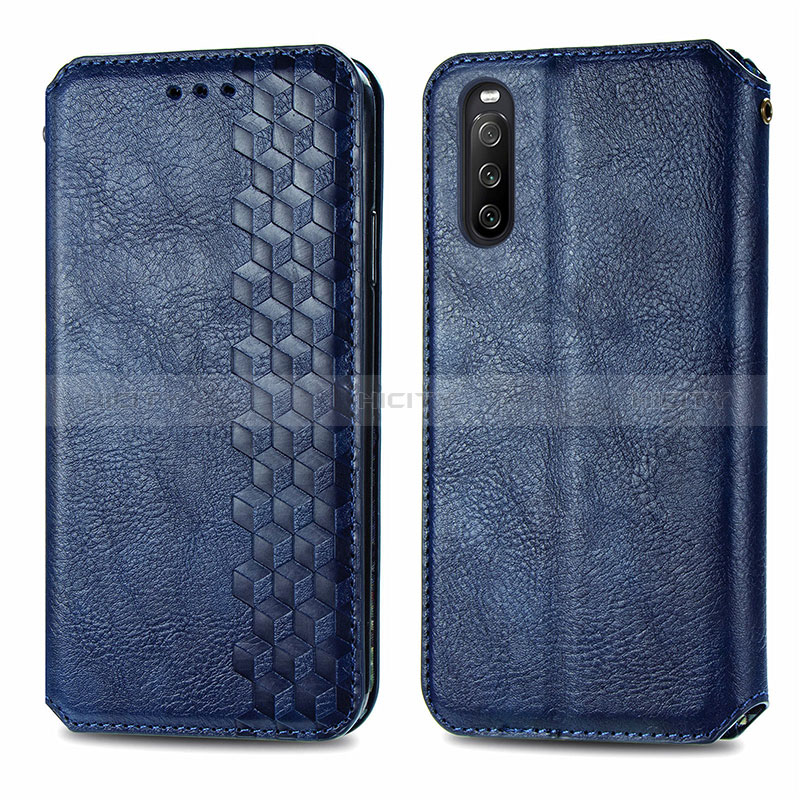 Handytasche Stand Schutzhülle Flip Leder Hülle S01D für Sony Xperia 10 III Lite Blau Plus