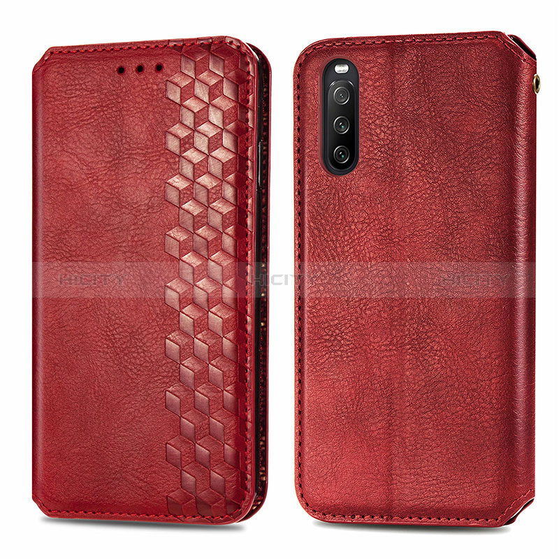 Handytasche Stand Schutzhülle Flip Leder Hülle S01D für Sony Xperia 10 III Lite Rot Plus