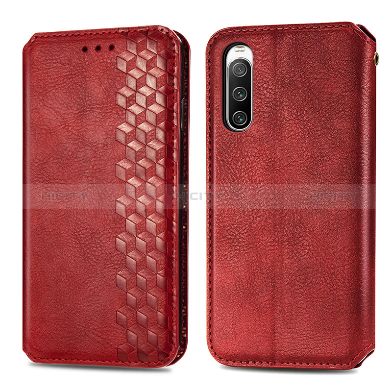 Handytasche Stand Schutzhülle Flip Leder Hülle S01D für Sony Xperia 10 V Rot Plus