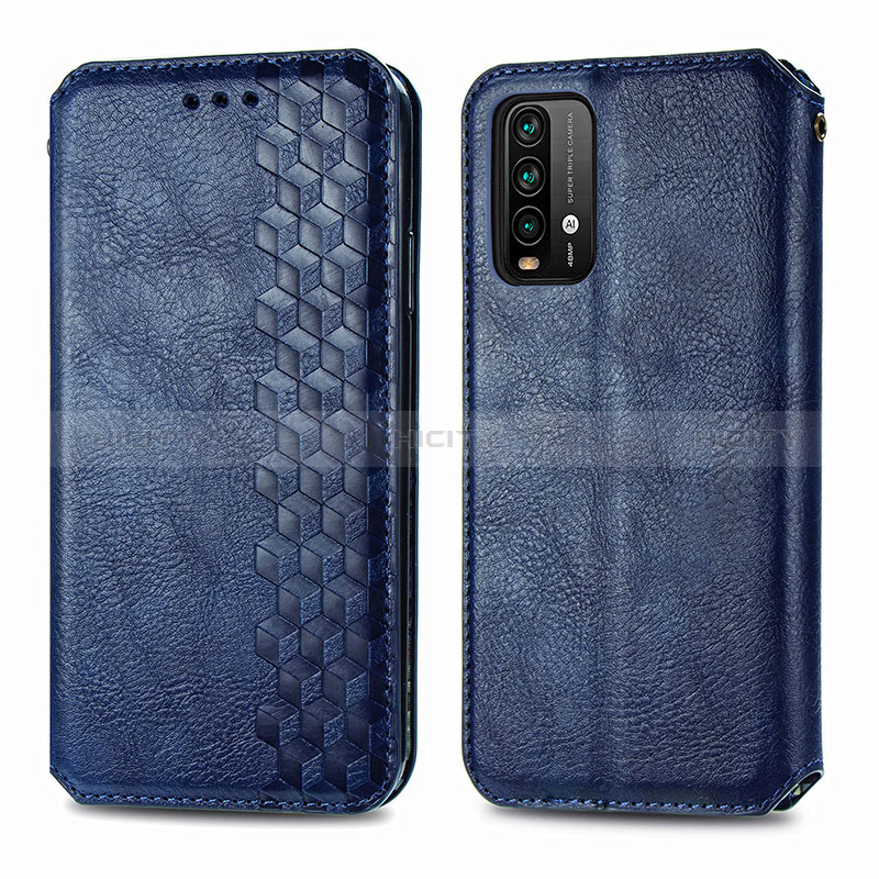 Handytasche Stand Schutzhülle Flip Leder Hülle S01D für Xiaomi Redmi 9 Power Blau Plus