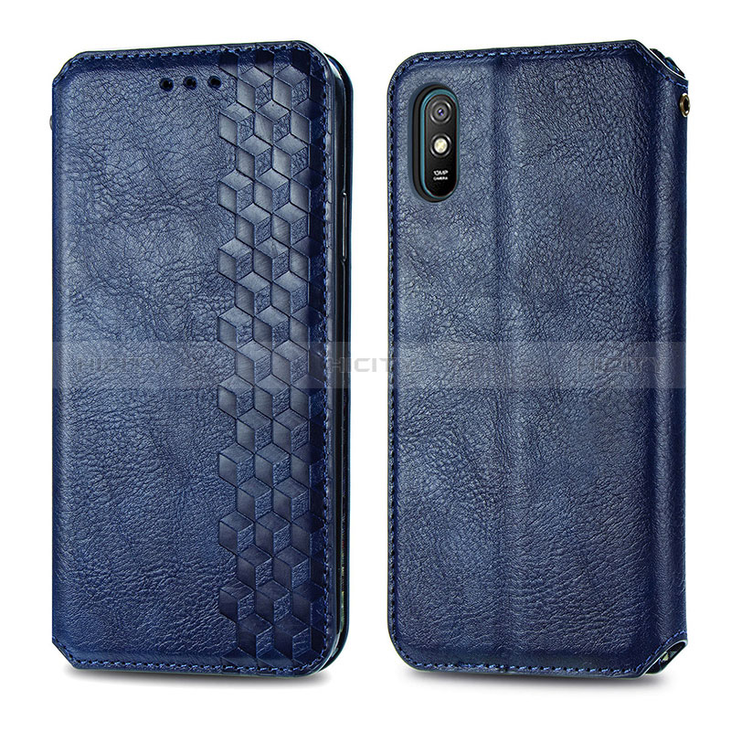 Handytasche Stand Schutzhülle Flip Leder Hülle S01D für Xiaomi Redmi 9A Blau Plus