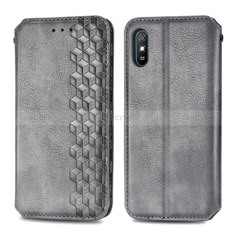 Handytasche Stand Schutzhülle Flip Leder Hülle S01D für Xiaomi Redmi 9A Grau Plus