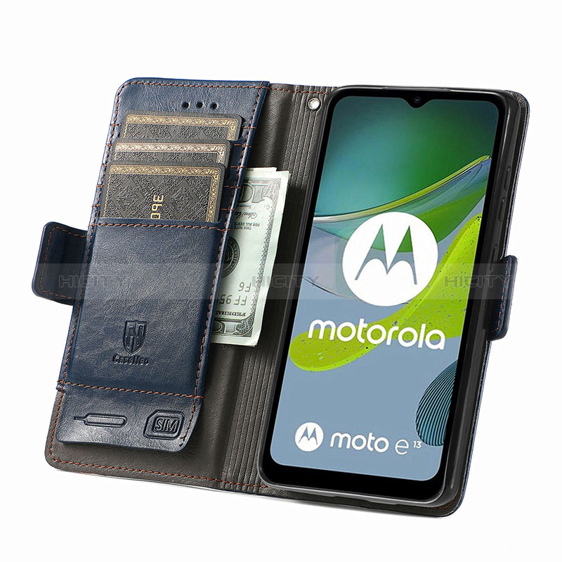 Handytasche Stand Schutzhülle Flip Leder Hülle S02D für Motorola Moto E13 groß