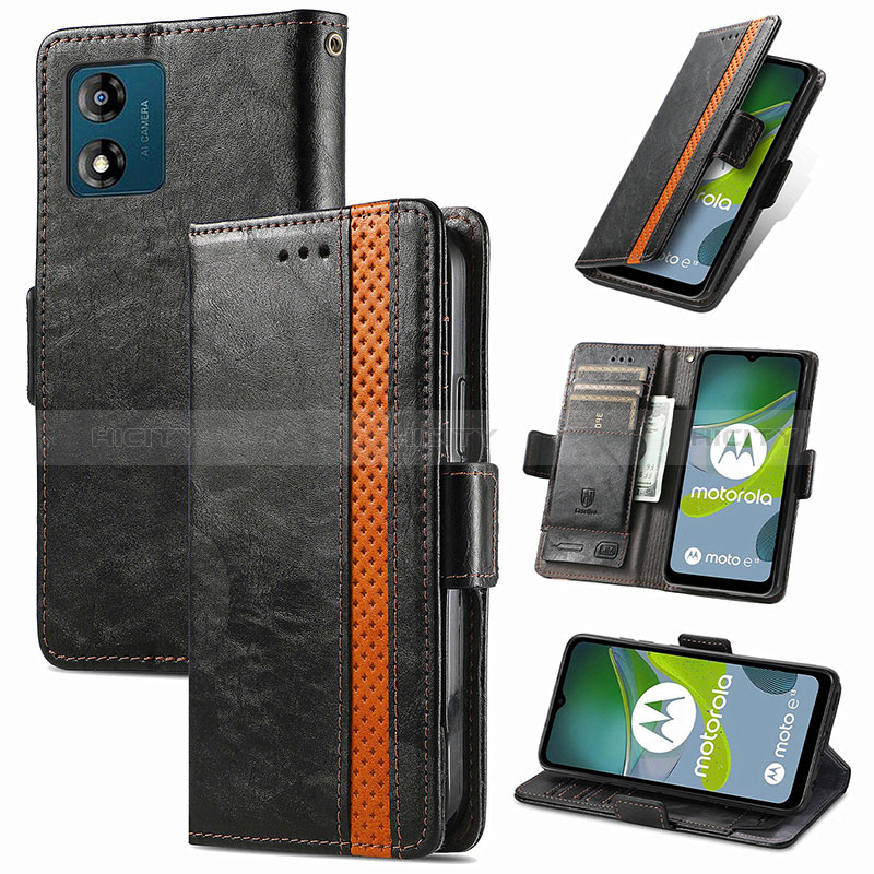 Handytasche Stand Schutzhülle Flip Leder Hülle S02D für Motorola Moto E13 groß