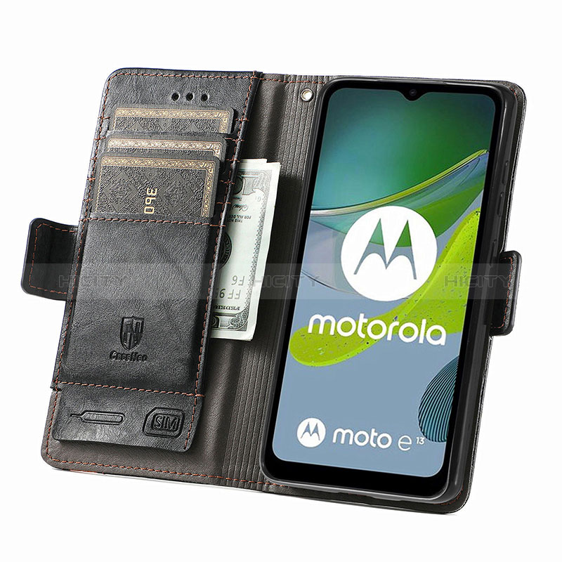 Handytasche Stand Schutzhülle Flip Leder Hülle S02D für Motorola Moto E13 groß