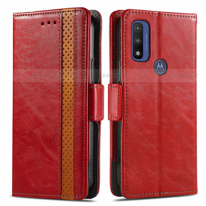 Handytasche Stand Schutzhülle Flip Leder Hülle S02D für Motorola Moto G Pure Rot Plus