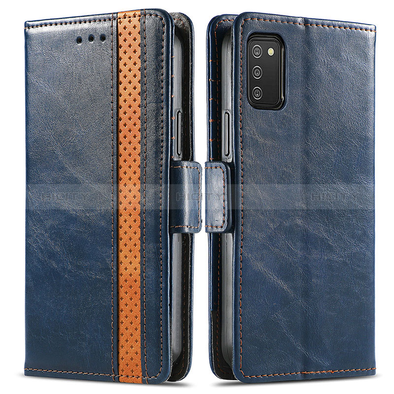 Handytasche Stand Schutzhülle Flip Leder Hülle S02D für Samsung Galaxy A02s Blau