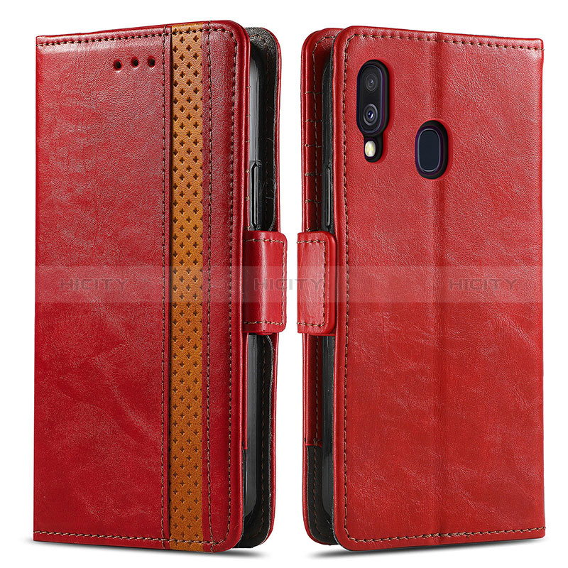 Handytasche Stand Schutzhülle Flip Leder Hülle S02D für Samsung Galaxy A40 Rot Plus