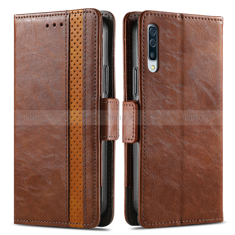 Handytasche Stand Schutzhülle Flip Leder Hülle S02D für Samsung Galaxy A50 Braun Plus