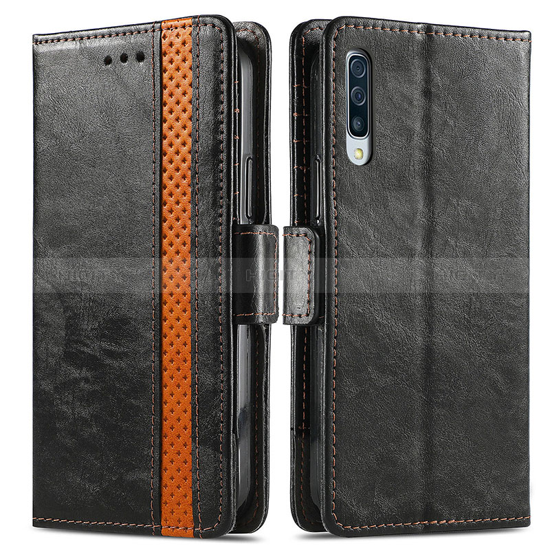 Handytasche Stand Schutzhülle Flip Leder Hülle S02D für Samsung Galaxy A50 Schwarz Plus