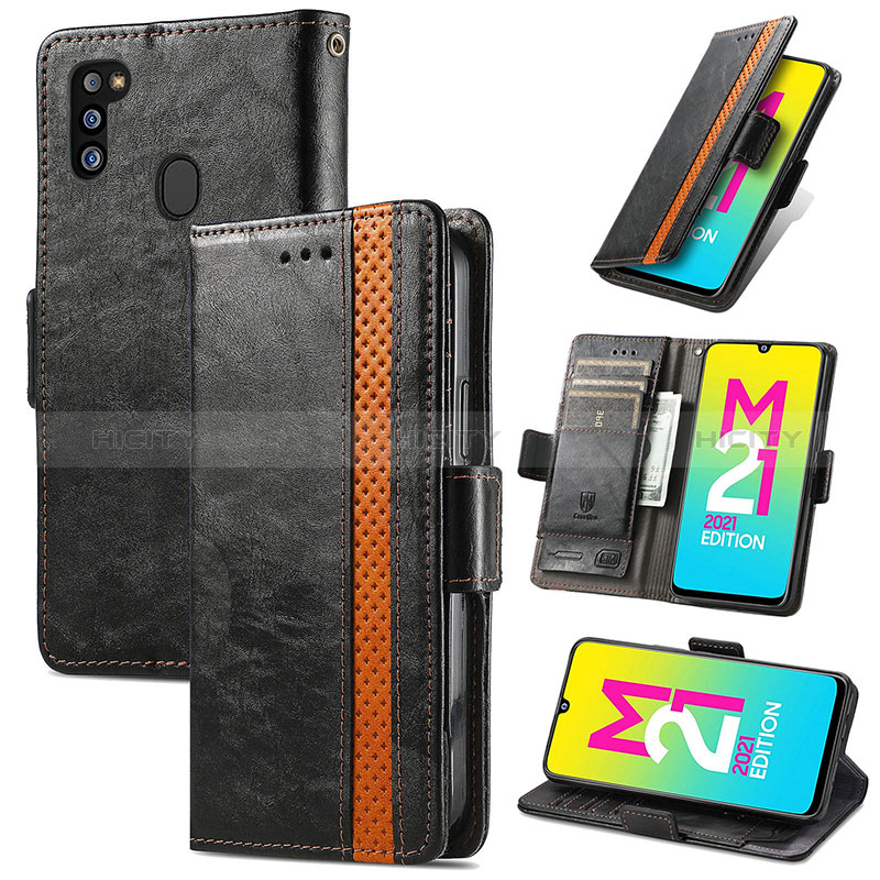 Handytasche Stand Schutzhülle Flip Leder Hülle S02D für Samsung Galaxy M21 groß