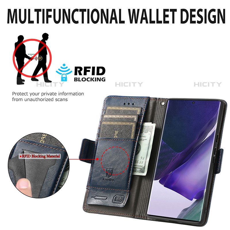 Handytasche Stand Schutzhülle Flip Leder Hülle S02D für Samsung Galaxy S23 Ultra 5G groß