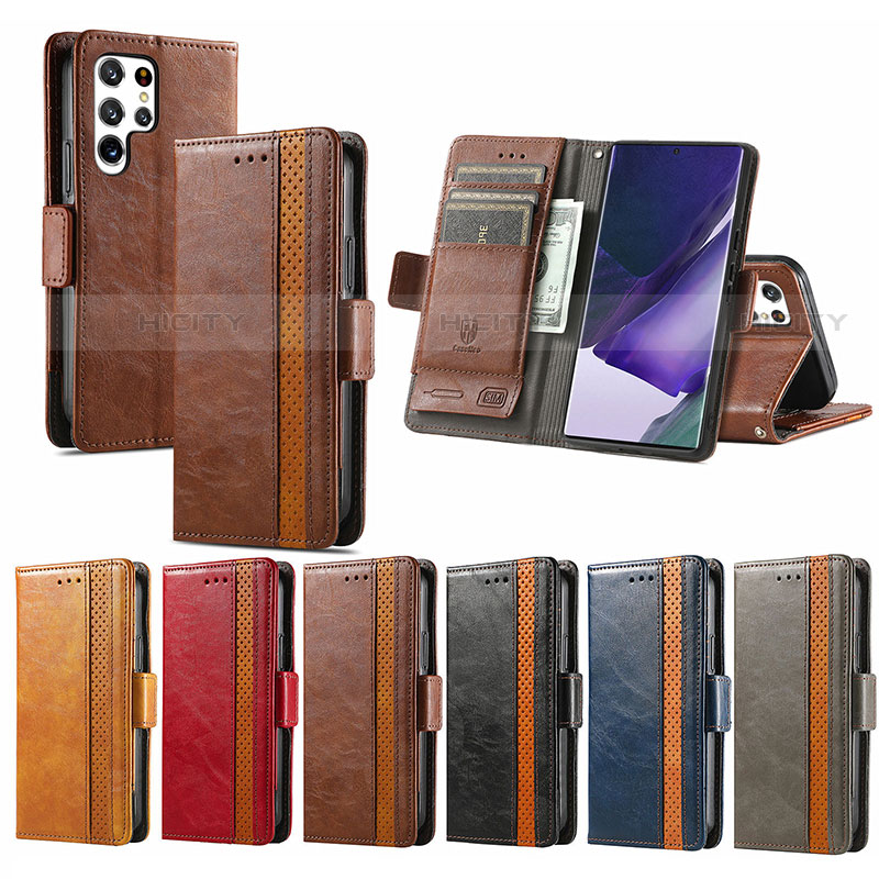 Handytasche Stand Schutzhülle Flip Leder Hülle S02D für Samsung Galaxy S23 Ultra 5G groß