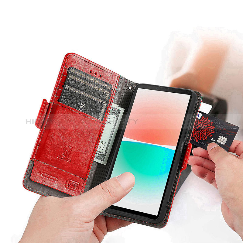 Handytasche Stand Schutzhülle Flip Leder Hülle S02D für Sharp Aquos R8s groß