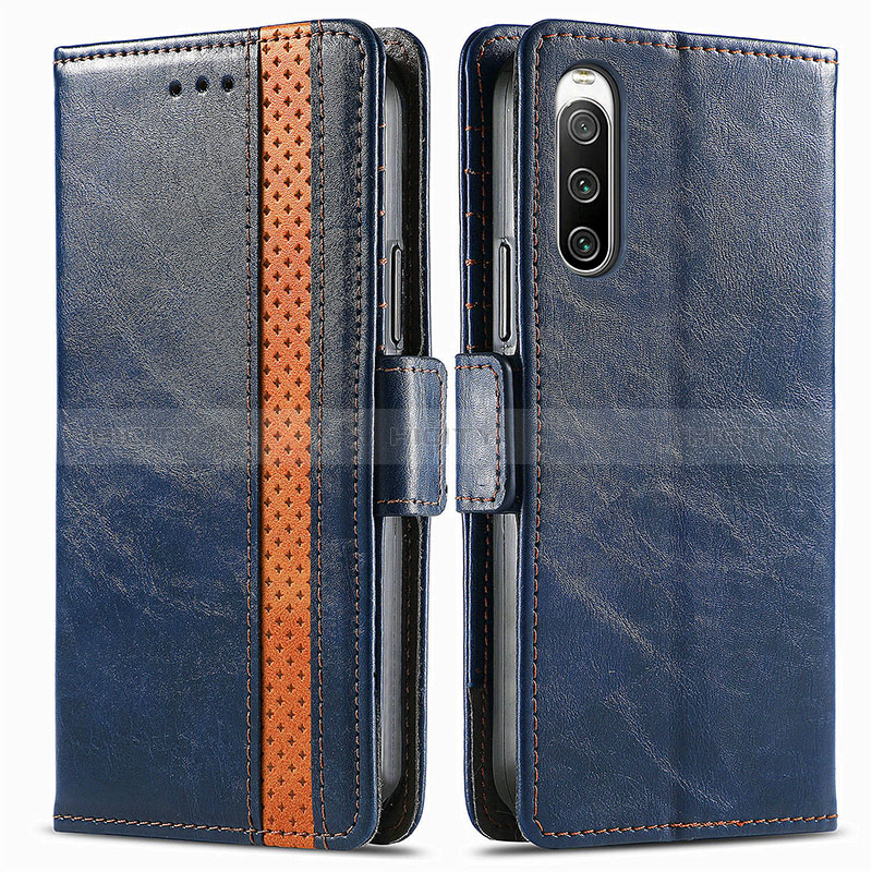 Handytasche Stand Schutzhülle Flip Leder Hülle S02D für Sony Xperia 10 IV Blau Plus