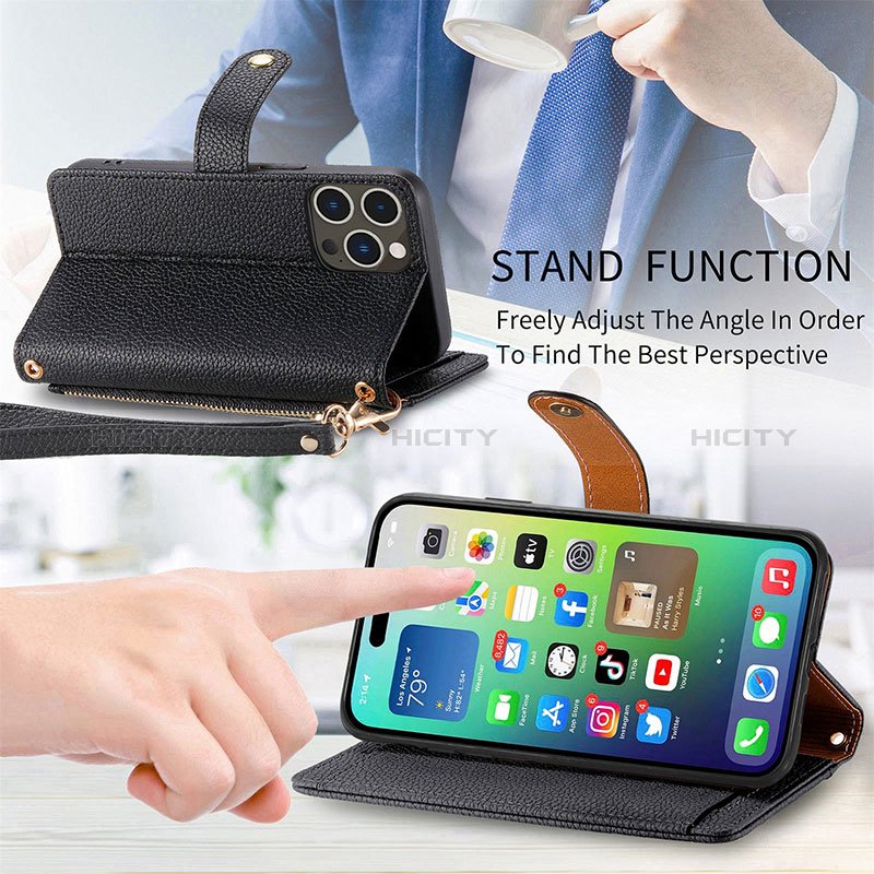 Handytasche Stand Schutzhülle Flip Leder Hülle S03D für Apple iPhone 15 Pro Max