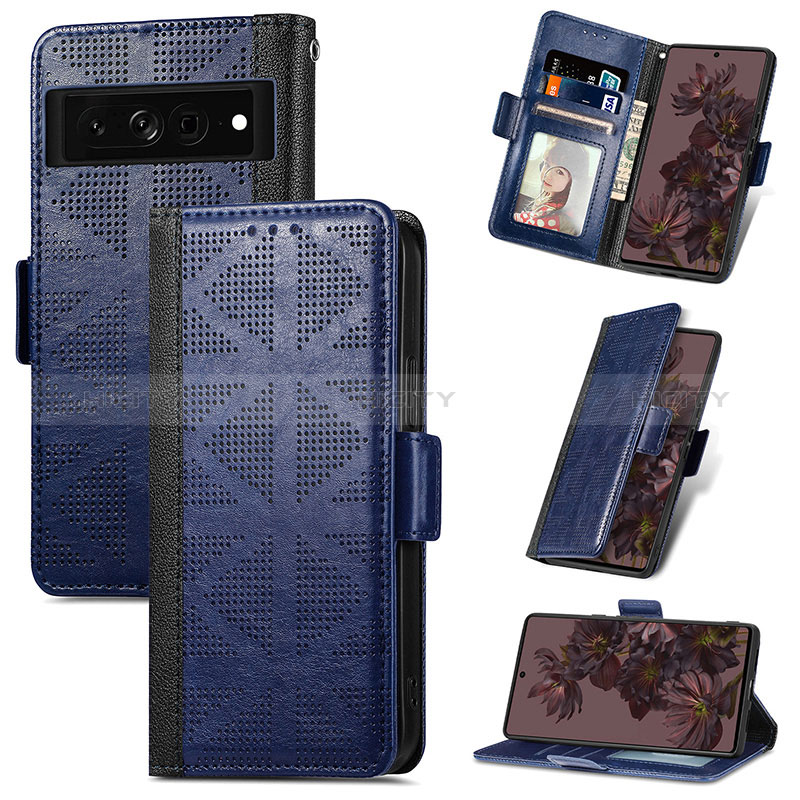 Handytasche Stand Schutzhülle Flip Leder Hülle S03D für Google Pixel 7 Pro 5G Blau Plus