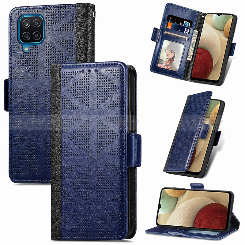 Handytasche Stand Schutzhülle Flip Leder Hülle S03D für Samsung Galaxy A12 Nacho groß