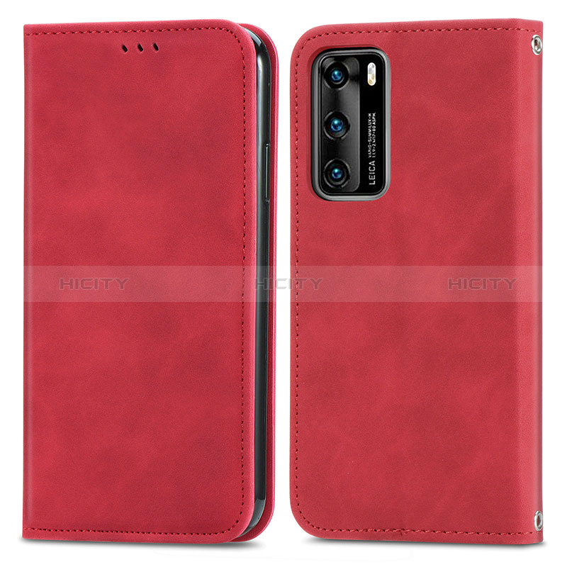 Handytasche Stand Schutzhülle Flip Leder Hülle S04D für Huawei P40 Rot Plus