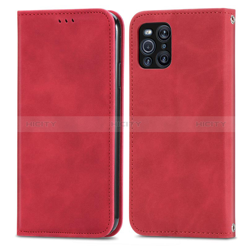 Handytasche Stand Schutzhülle Flip Leder Hülle S04D für Oppo Find X3 5G Rot