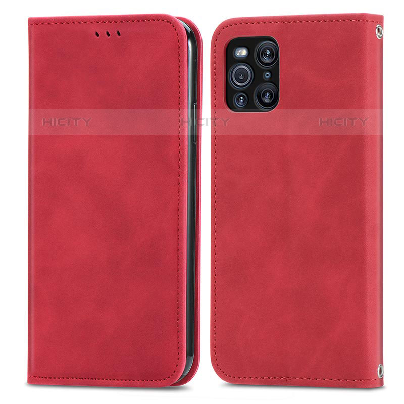 Handytasche Stand Schutzhülle Flip Leder Hülle S04D für Oppo Find X3 Pro 5G Rot Plus