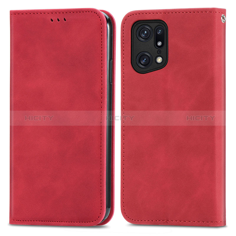 Handytasche Stand Schutzhülle Flip Leder Hülle S04D für Oppo Find X5 5G Rot