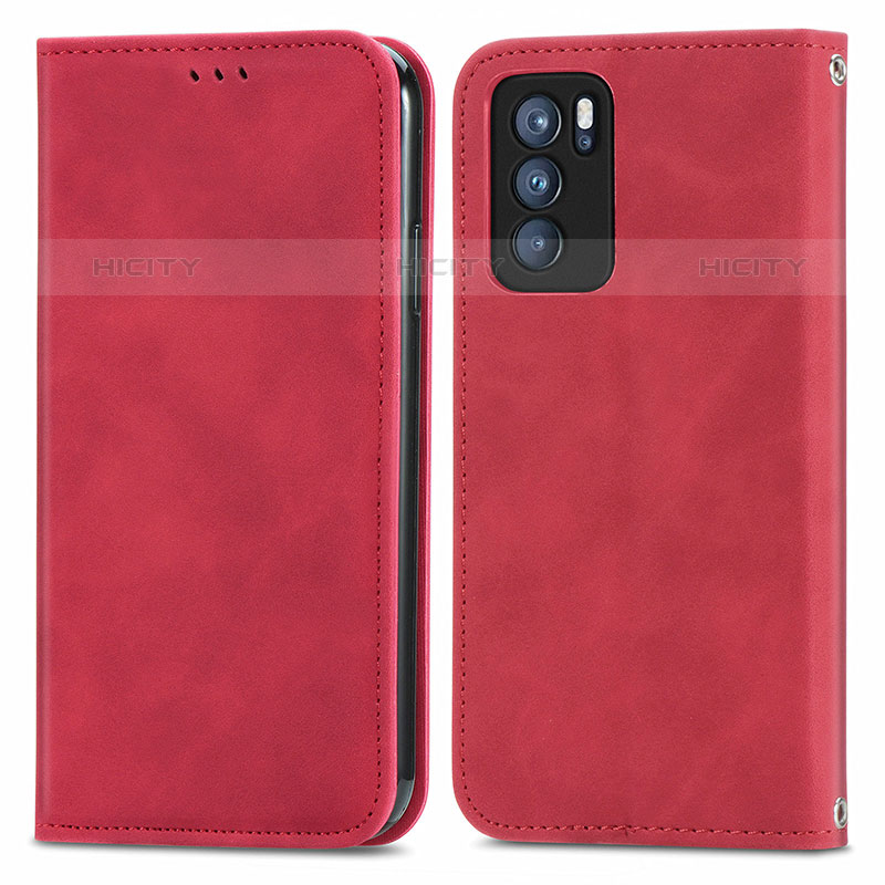 Handytasche Stand Schutzhülle Flip Leder Hülle S04D für Oppo Reno6 Pro 5G India Rot Plus