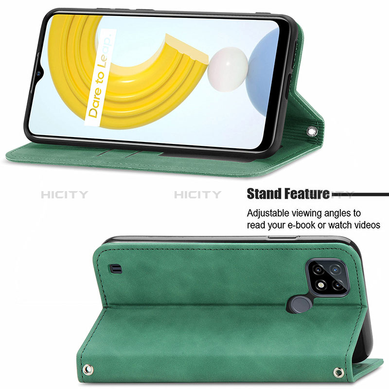 Handytasche Stand Schutzhülle Flip Leder Hülle S04D für Realme C21 groß