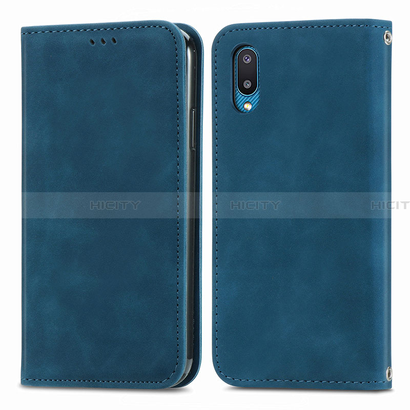 Handytasche Stand Schutzhülle Flip Leder Hülle S04D für Samsung Galaxy A02 Blau