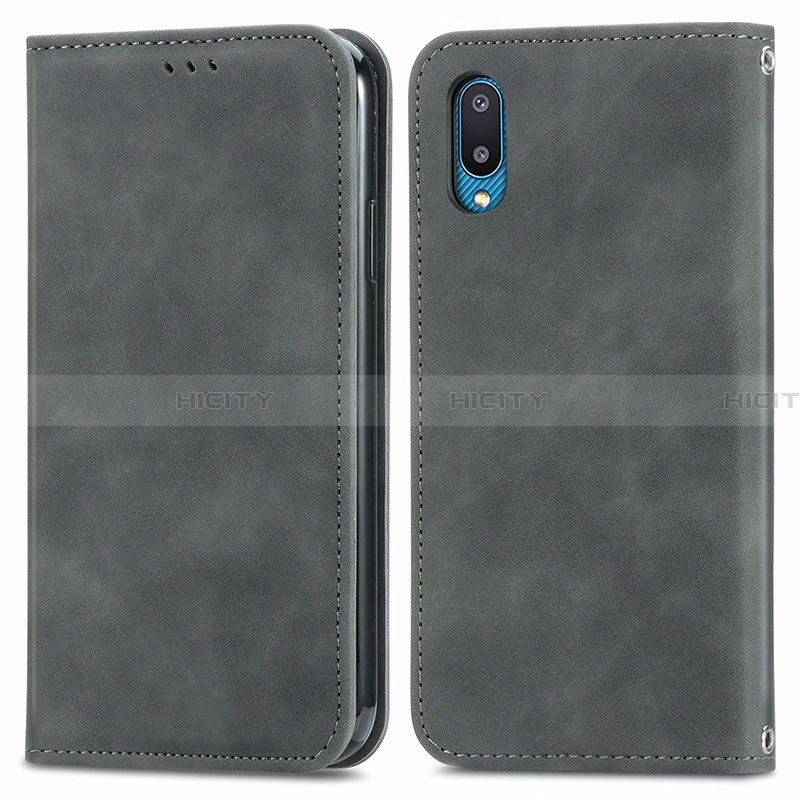 Handytasche Stand Schutzhülle Flip Leder Hülle S04D für Samsung Galaxy A02 Grau Plus