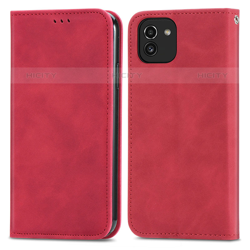 Handytasche Stand Schutzhülle Flip Leder Hülle S04D für Samsung Galaxy A03 Rot