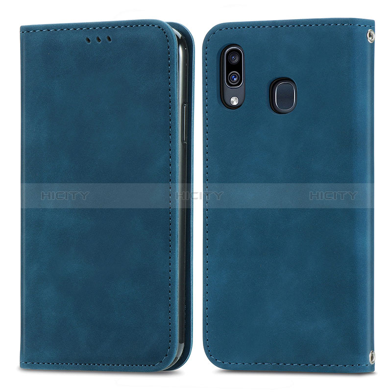 Handytasche Stand Schutzhülle Flip Leder Hülle S04D für Samsung Galaxy A20 Blau