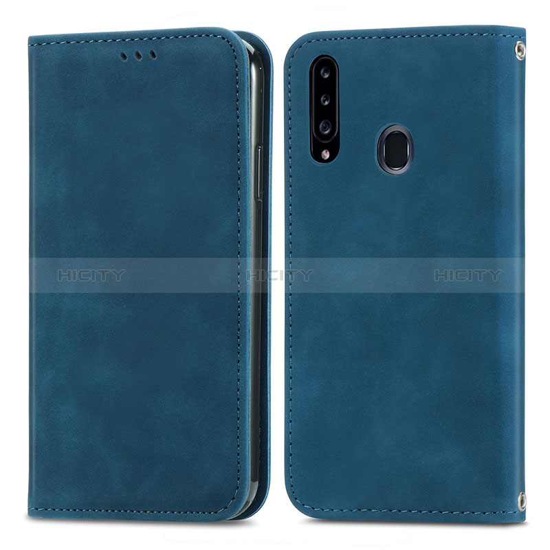 Handytasche Stand Schutzhülle Flip Leder Hülle S04D für Samsung Galaxy A20s Blau Plus