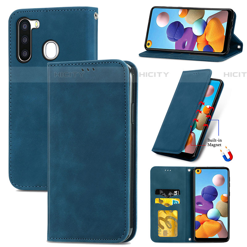 Handytasche Stand Schutzhülle Flip Leder Hülle S04D für Samsung Galaxy A21 European groß