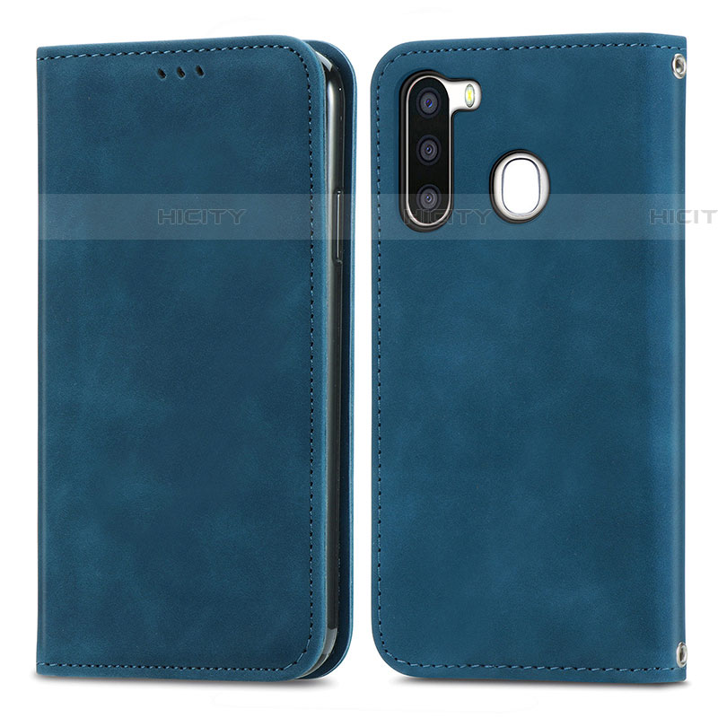 Handytasche Stand Schutzhülle Flip Leder Hülle S04D für Samsung Galaxy A21 European Blau