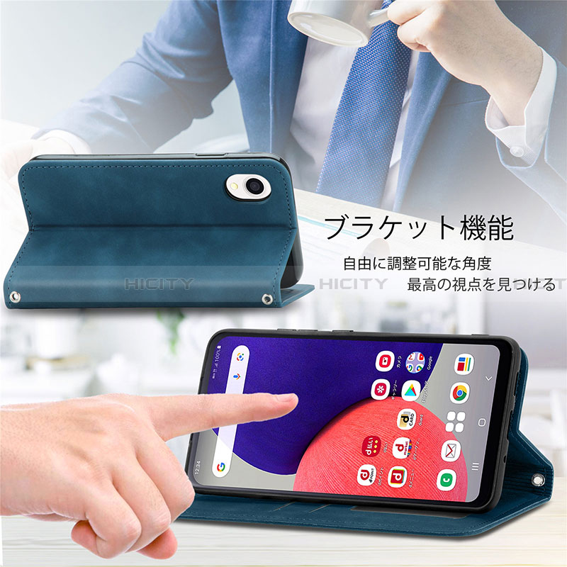 Handytasche Stand Schutzhülle Flip Leder Hülle S04D für Samsung Galaxy A22 5G SC-56B groß