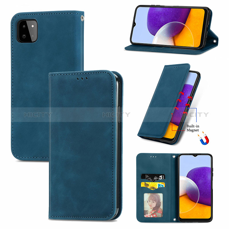 Handytasche Stand Schutzhülle Flip Leder Hülle S04D für Samsung Galaxy A22s 5G groß