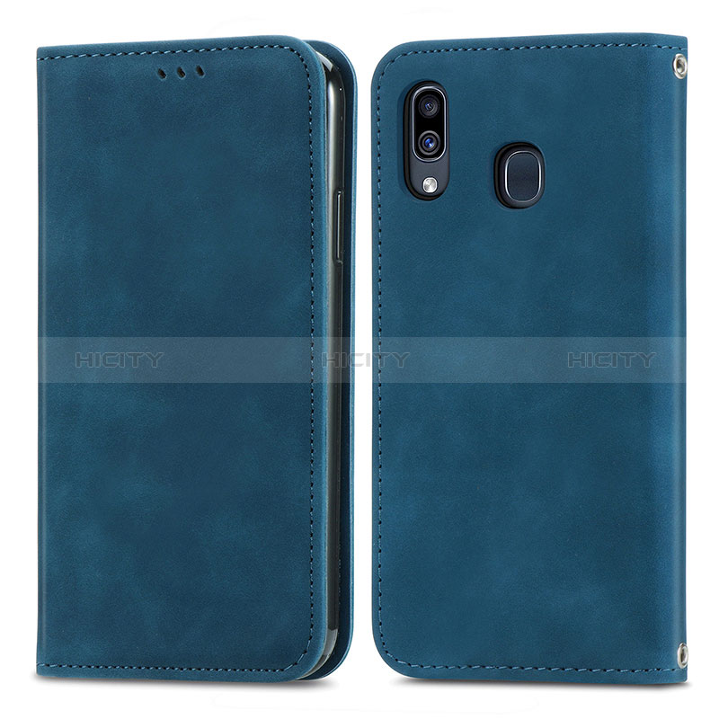 Handytasche Stand Schutzhülle Flip Leder Hülle S04D für Samsung Galaxy A30 Blau Plus