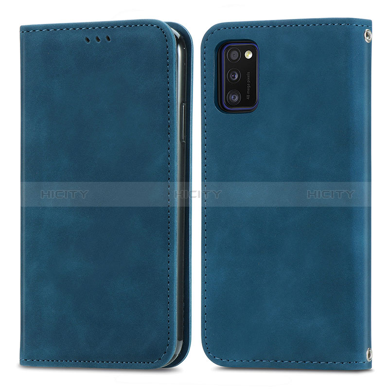 Handytasche Stand Schutzhülle Flip Leder Hülle S04D für Samsung Galaxy A41 Blau