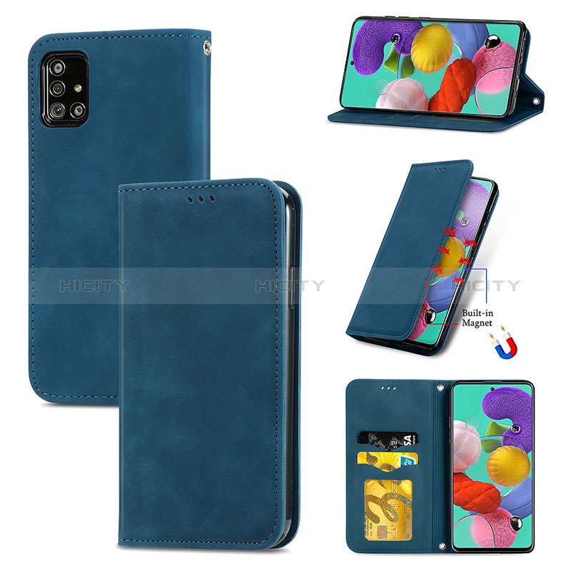 Handytasche Stand Schutzhülle Flip Leder Hülle S04D für Samsung Galaxy A51 5G groß