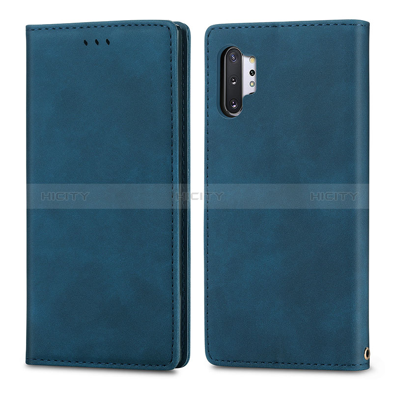 Handytasche Stand Schutzhülle Flip Leder Hülle S04D für Samsung Galaxy Note 10 Plus 5G Blau Plus