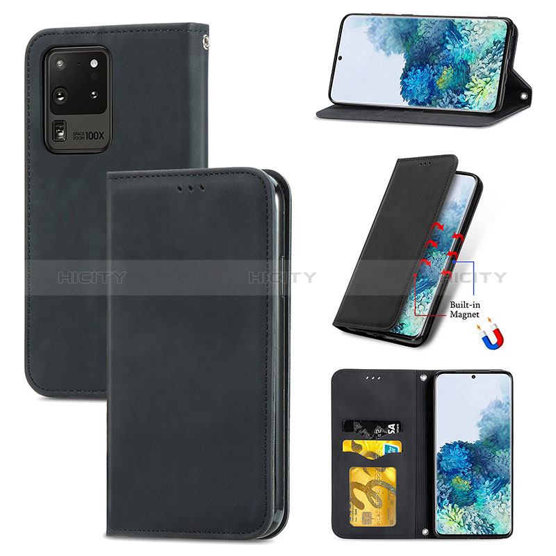 Handytasche Stand Schutzhülle Flip Leder Hülle S04D für Samsung Galaxy S20 Ultra 5G groß