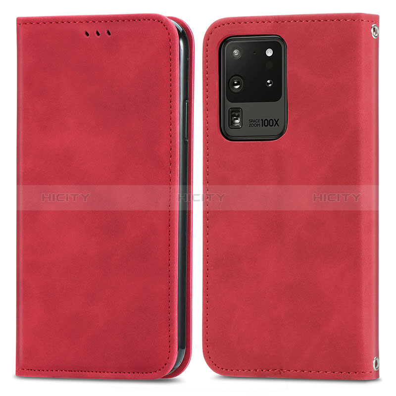 Handytasche Stand Schutzhülle Flip Leder Hülle S04D für Samsung Galaxy S20 Ultra 5G Rot Plus