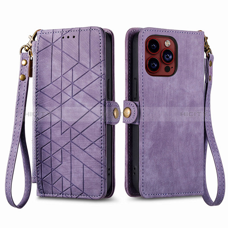 Handytasche Stand Schutzhülle Flip Leder Hülle S05D für Apple iPhone 15 Pro Max Violett Plus